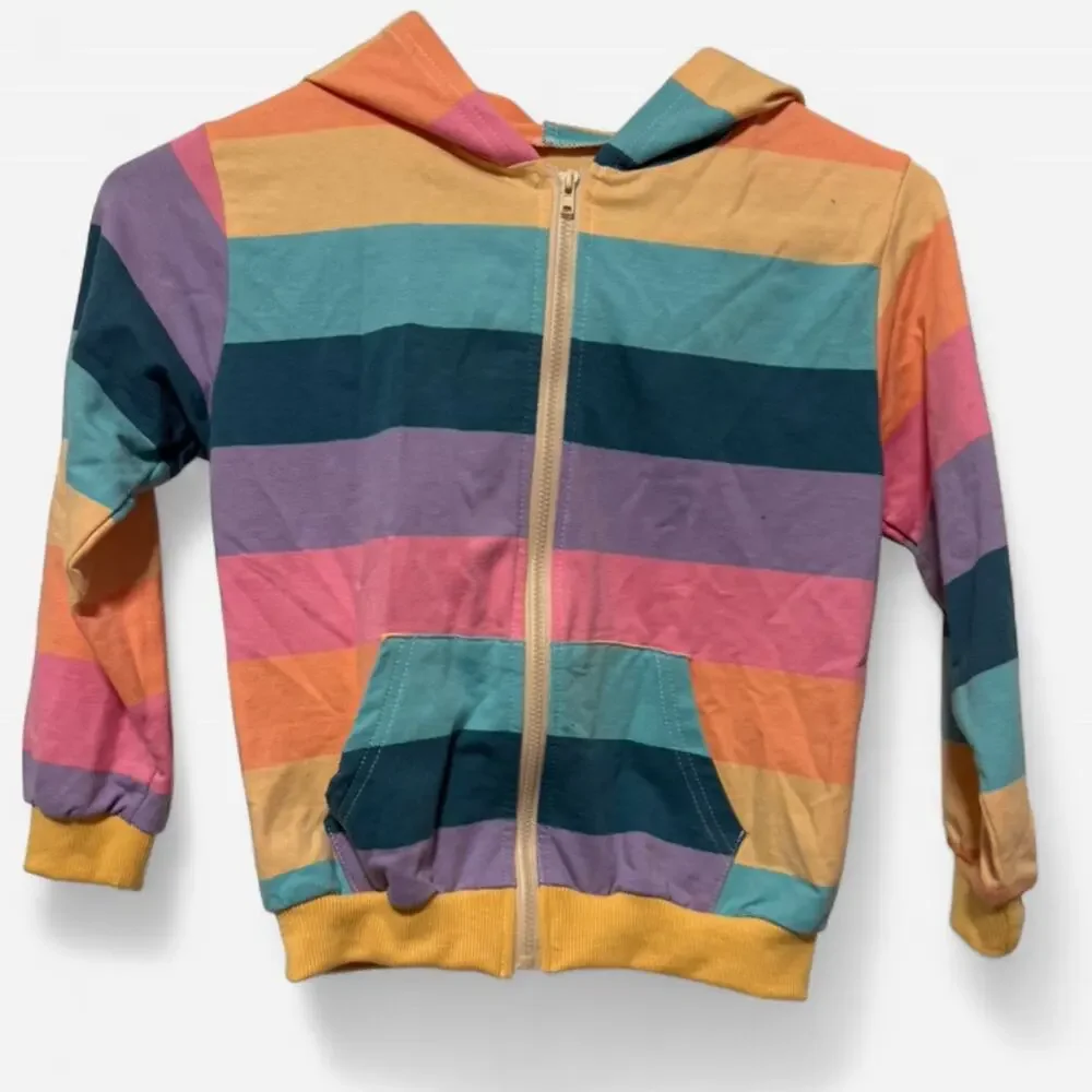 Girls Rainbow Stripe Zip Hoodie Size 8